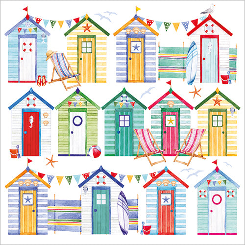 Beach Huts with Bunting Card